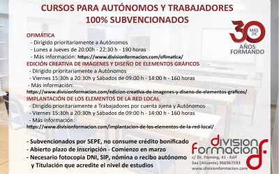 División Formación nuevos cursos, para trabajadores y autonomos