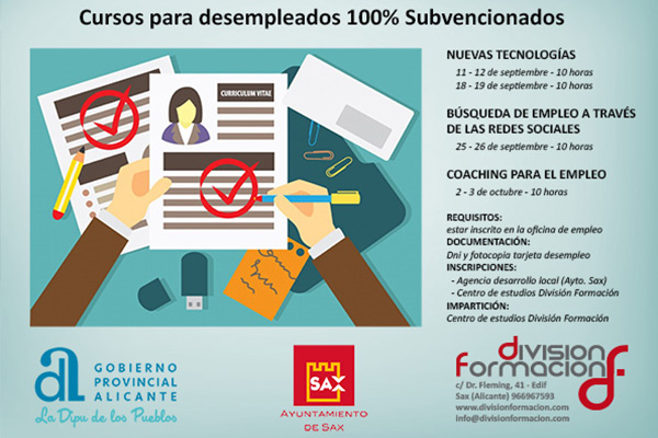 Tres nuevos cursos para desempleados en Sax