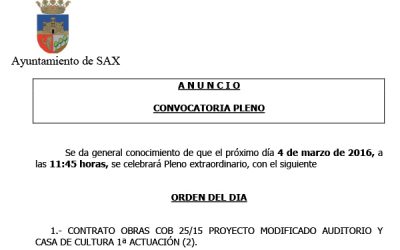 Convocatoria de Pleno Extraordinario en Sax