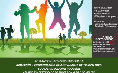 División Formación ofrece formacion para desempleados, con un curso de «Dirección y coordinación de actividades de tiempo libre educativo infantil y juvenil»