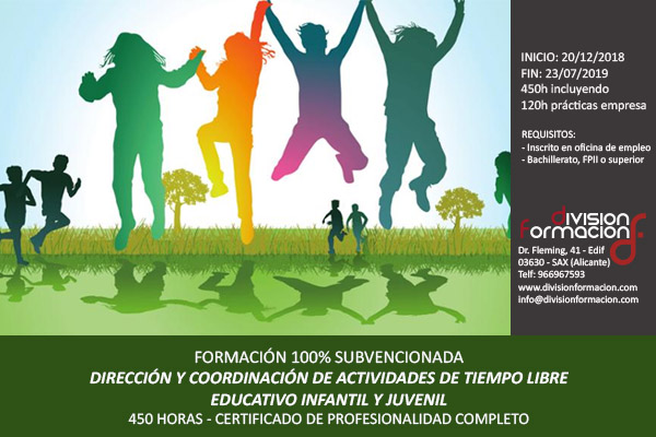 División Formación ofrece formacion para desempleados, con un curso de «Dirección y coordinación de actividades de tiempo libre educativo infantil y juvenil»