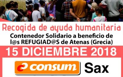 Recogida en Sax de ayuda humanitaria para los refugiados en Atenas