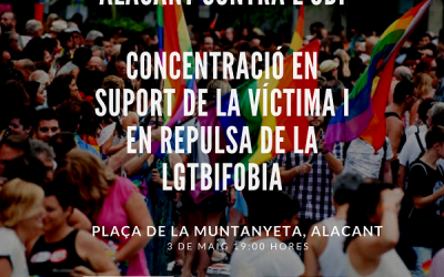 Diversitat convoca, a toda la ciudadanía de Alicante, a concentrarse en apoyo de la víctima de la brutal agresión y contra el discurso de odio LGTBIfóbico