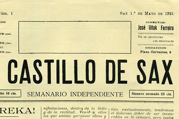 Centenario de la Revista “El Castillo de Sax” mayo de 1921