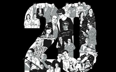 Cartel oficial del 20º Festival Internacional de Cine de Sax, una imagen que resume las personalidades más destacadas que han pasado por este certamen
