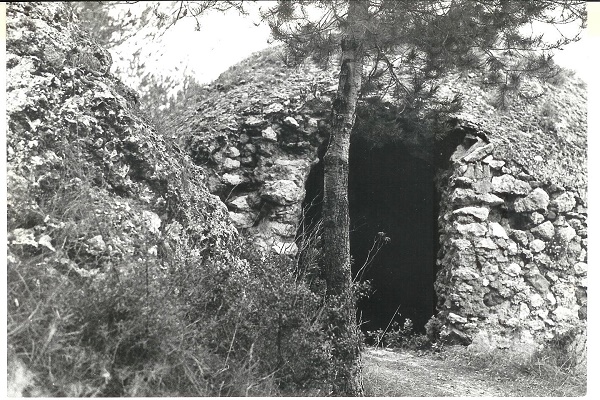 Pozo de nieve de Sax, en la umbria del Castillo de Sax, en la década de 1960, antes de su restauración